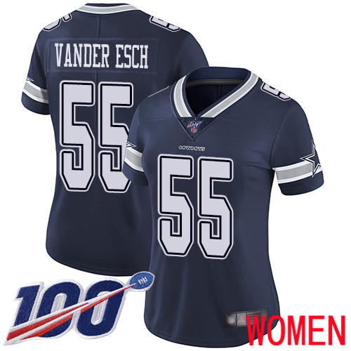 Women Dallas Cowboys Limited Navy Blue Leighton Vander Esch Home #55 100th Season Vapor Untouchable NFL Jersey
